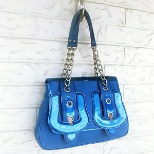 Hot in Hollywood Shiny Blue Chain-Handle Shoulder Bag